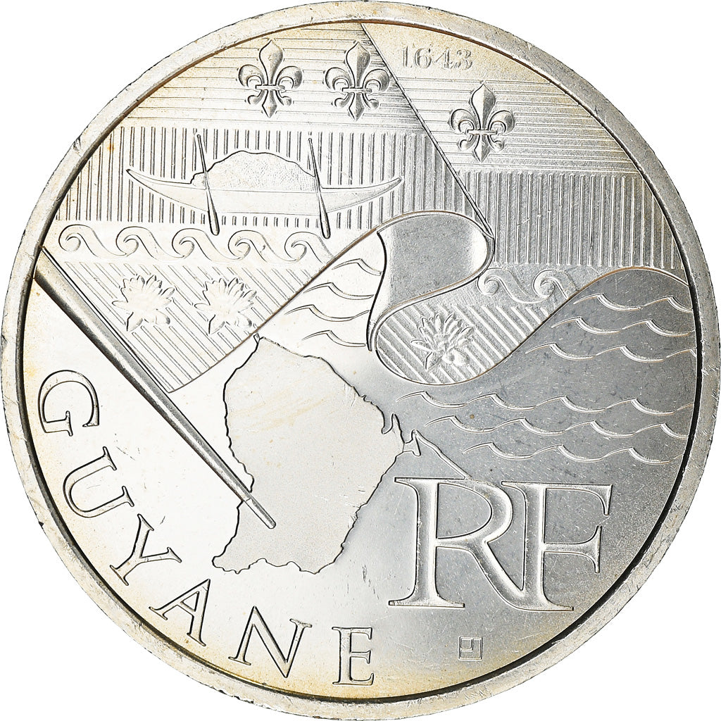 France, 10 Euro, 2010, Paris, Guyane, MS(63), Silver, KM:1654