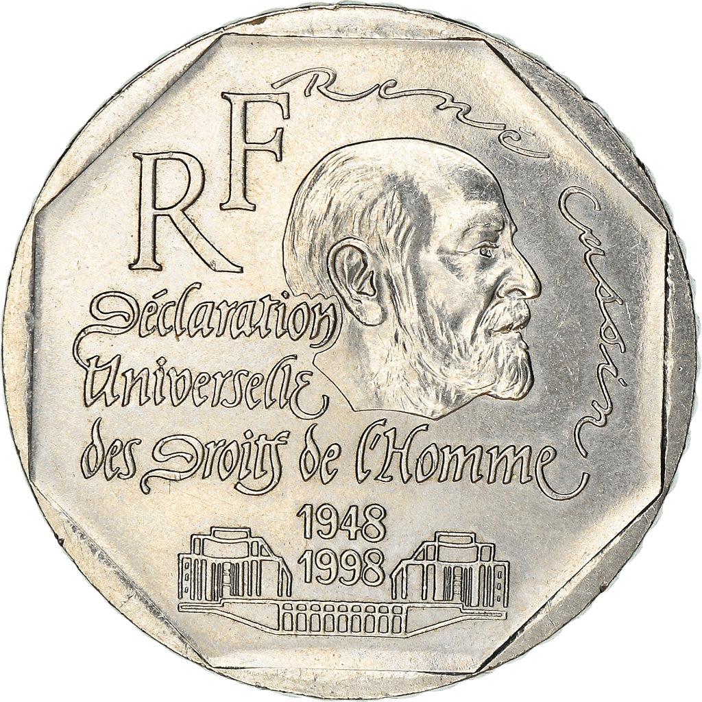 Coin, France, René Cassin, 2 Francs, 1998, AU(50-53), Nickel, KM:1213