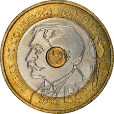 Coin, France, Pierre de Coubertin, 20 Francs, 1994, EF(40-45), Tri-Metallic
