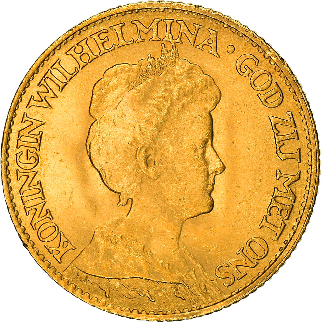 Coin, Netherlands, Wilhelmina I, 10 Gulden, 1917, AU(55-58), Gold, KM:149