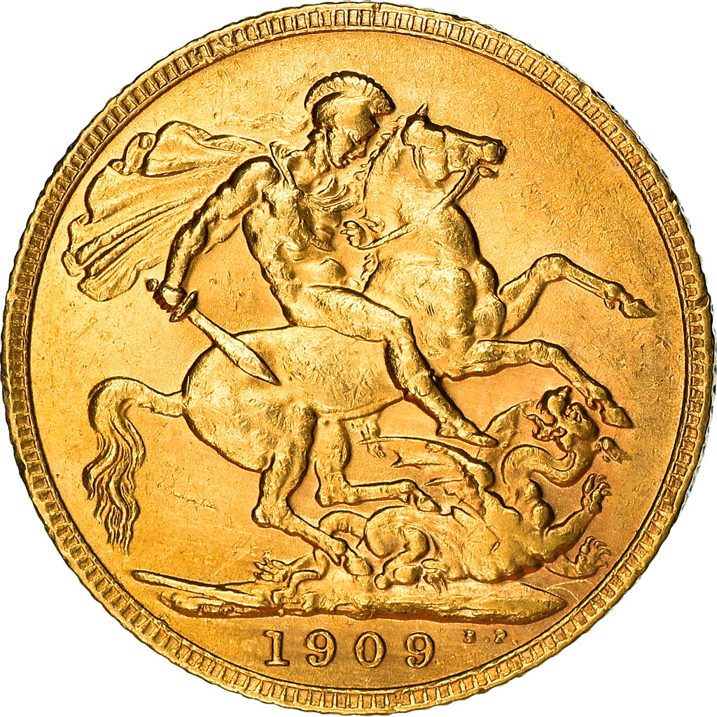Coin, Great Britain, Edward VII, Sovereign, 1909, Souverain, EF(40-45), Gold