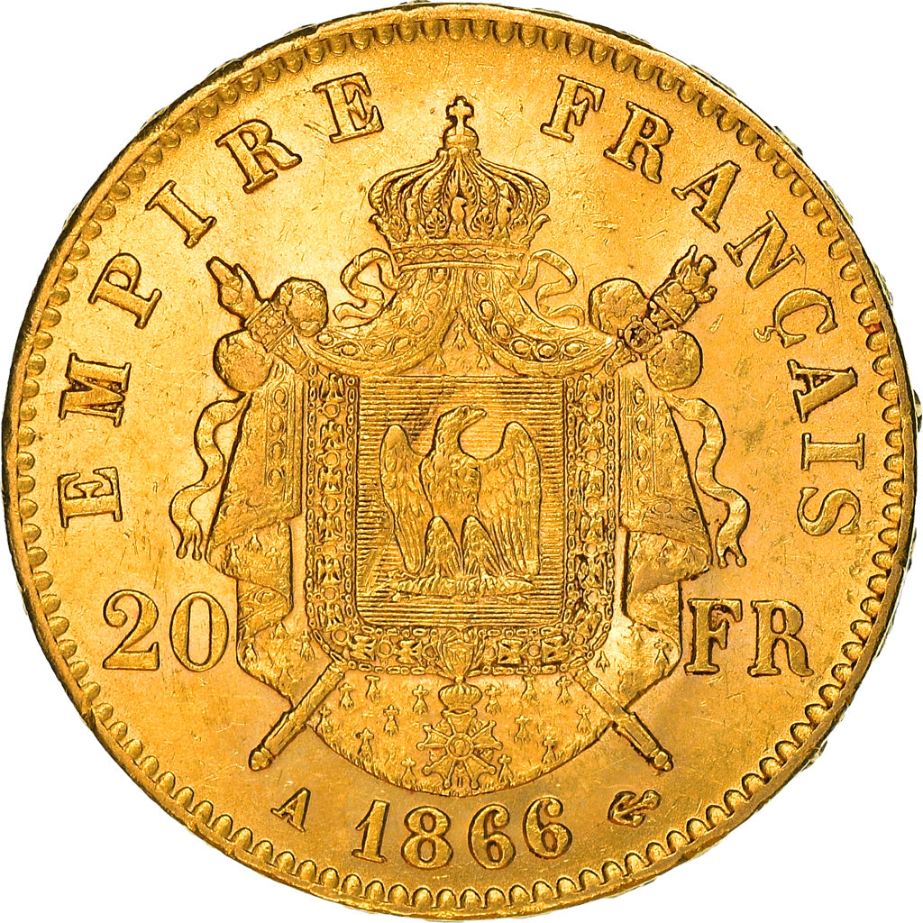 Coin, France, Napoleon III, Napoléon III, 20 Francs, 1866, Paris, A., MS(63)