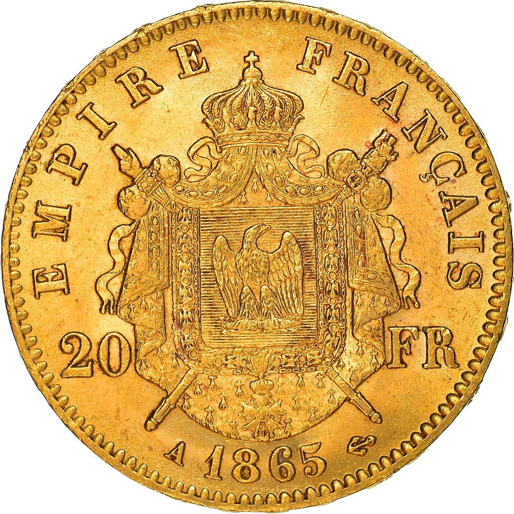 Munten, Frankrijk, Napoleon III, 20 Francs, 1865, Paris, A., UNC-, Goud