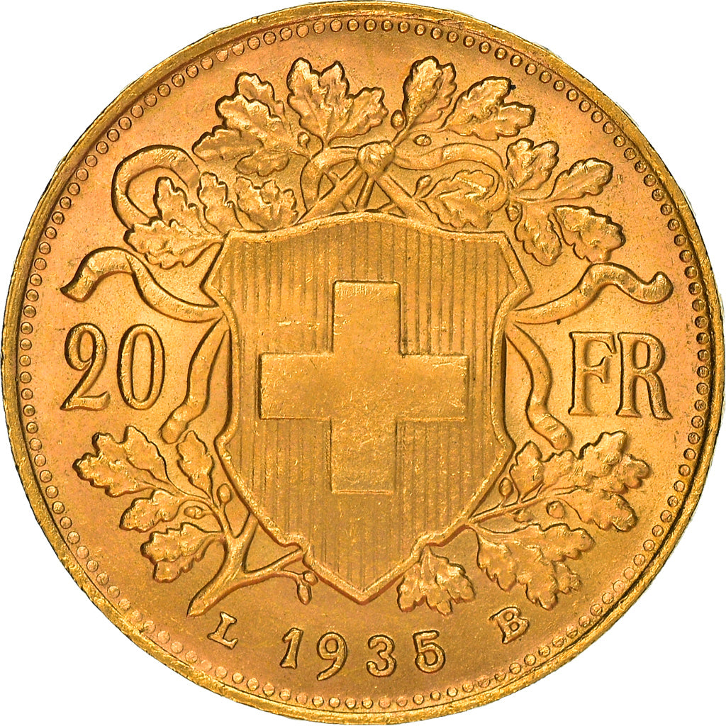 Coin, Switzerland, 20 Francs, 1935, Bern, MS(60-62), Gold, KM:35.1
