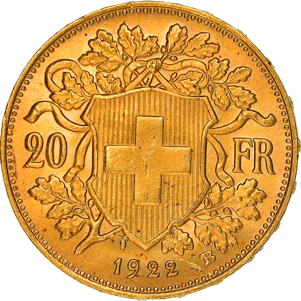Coin, Switzerland, 20 Francs, 1922, Berne, MS(60-62), Gold, KM:35.1