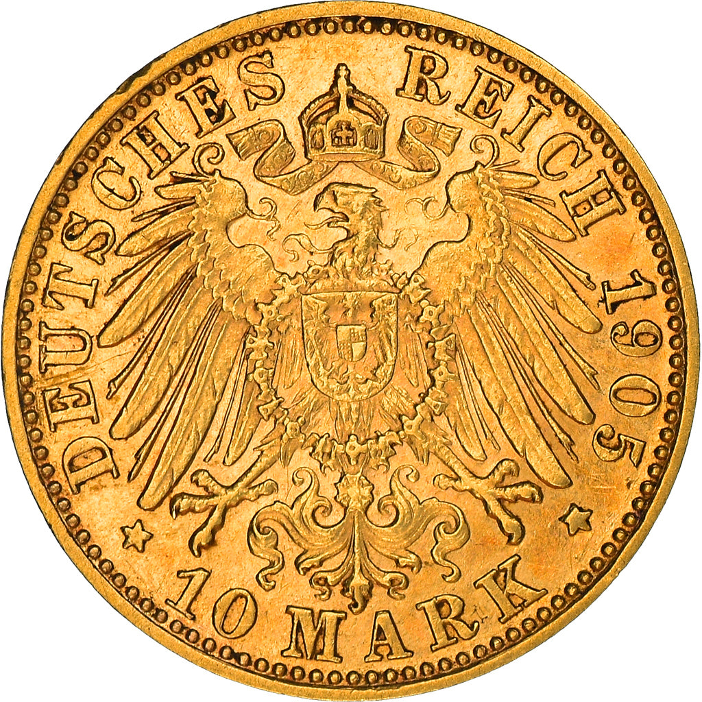 Moneda, Estados alemanes, BAVARIA, Otto, 10 Mark, 1905, Munich, MBC+, Oro