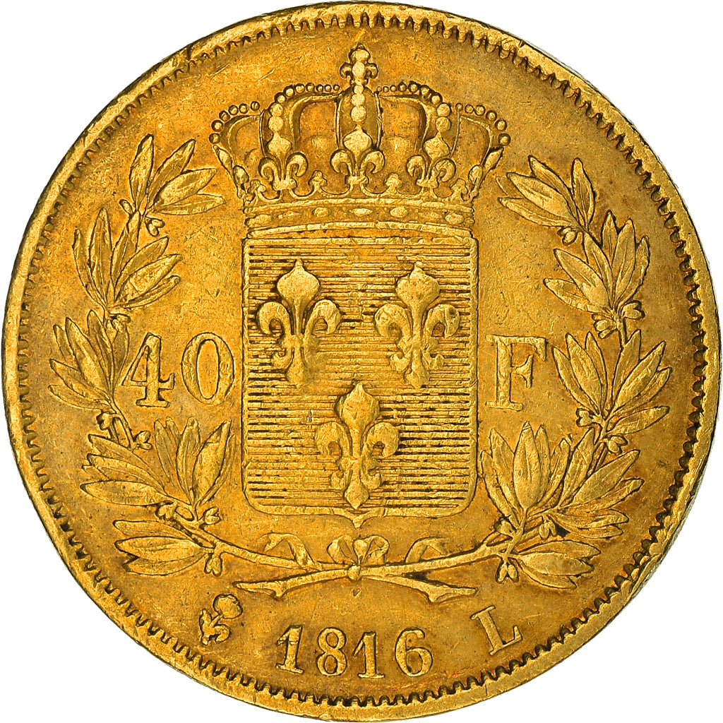 Moneta, Francia, Louis XVIII, Louis XVIII, 40 Francs, 1816, Bayonne, BB+, Oro