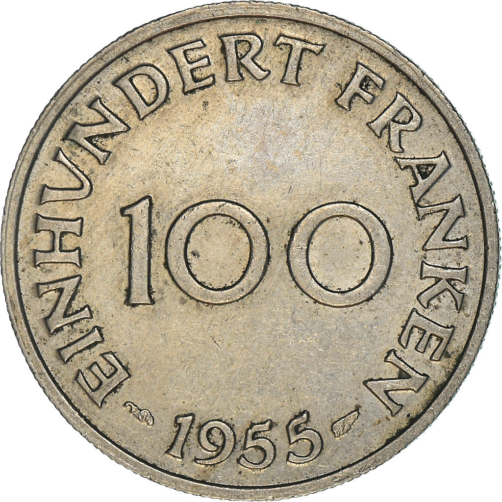 Coin, SAARLAND, 100 Franken, 1955, Paris, EF(40-45), Copper-nickel, KM:4
