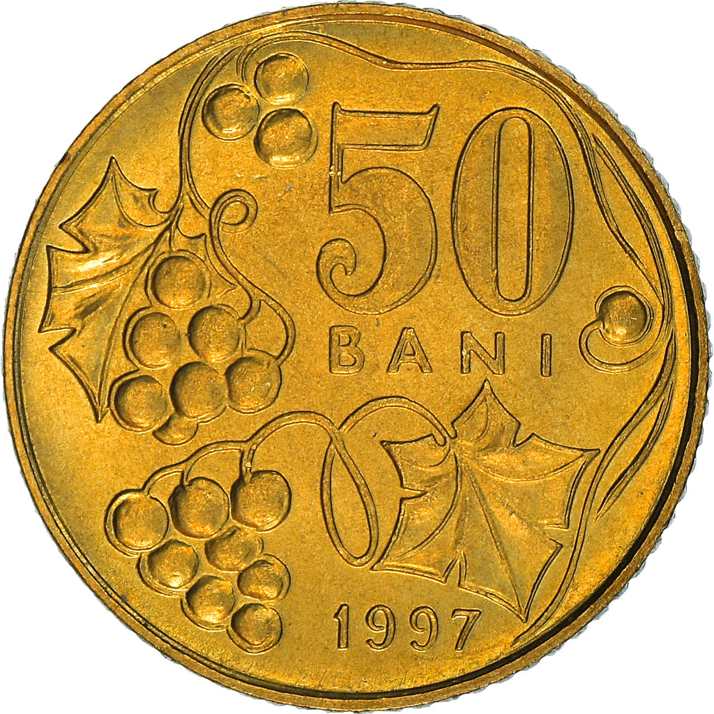 Coin, Moldova, 50 Bani, 1997, MS(64), Brass Clad Steel, KM:10