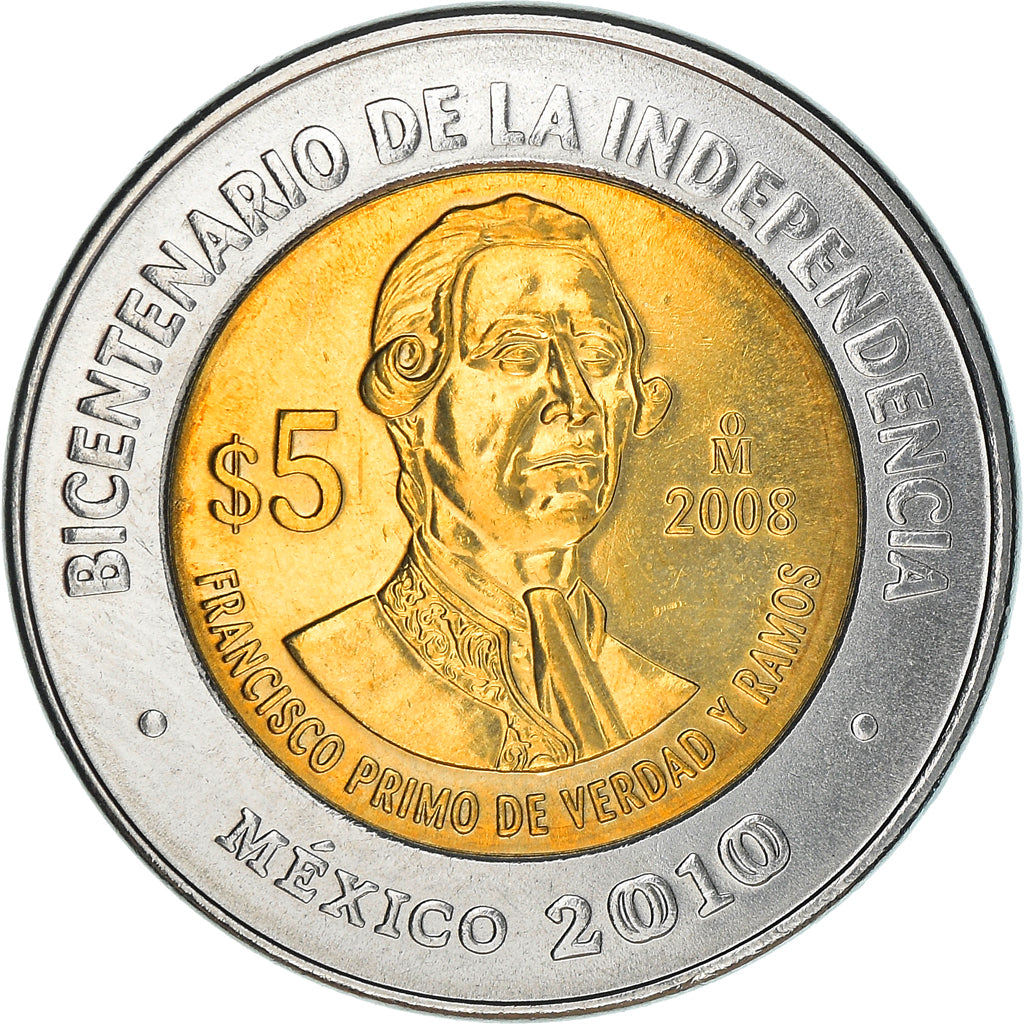 Coin, Mexico, 5 Pesos, 2008, Mexico City, MS(63), Bi-Metallic, KM:900.1