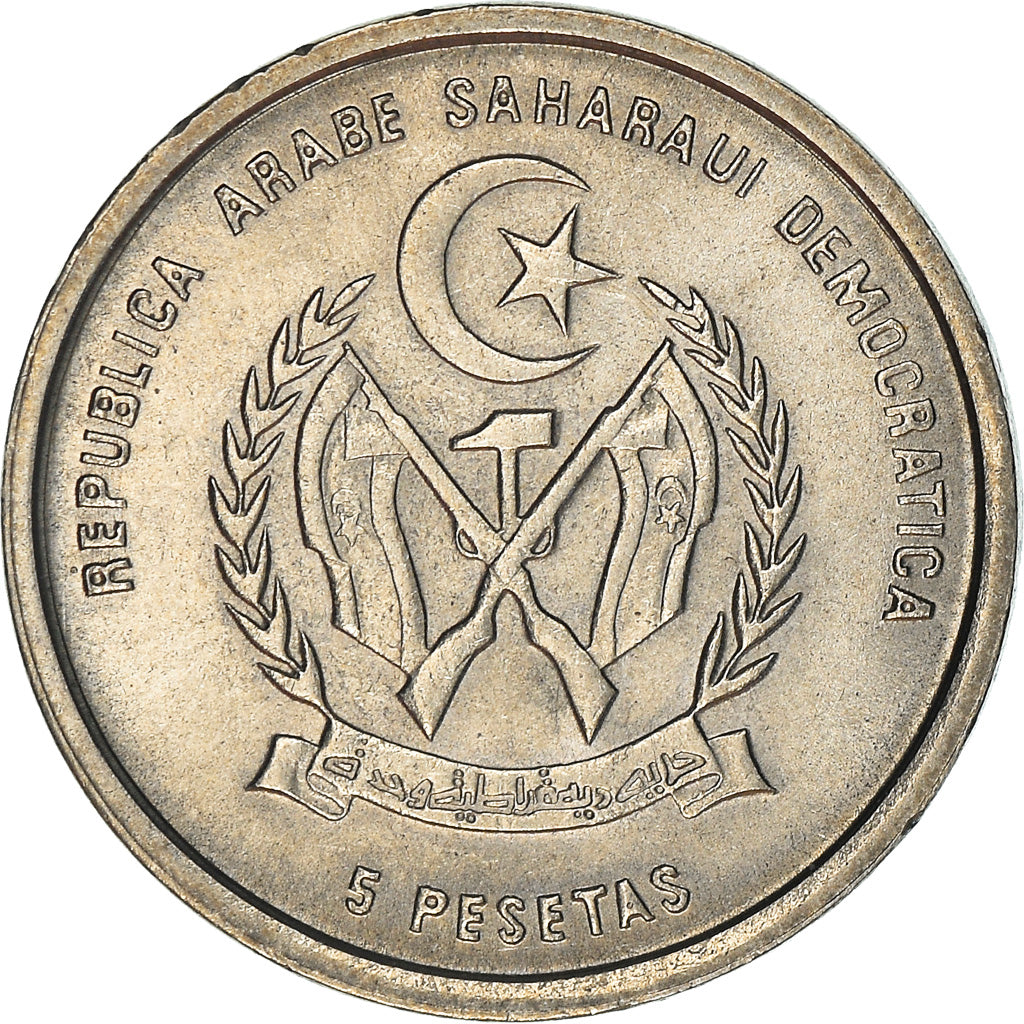 Coin, SAHARAWI ARAB DEMOCRATIC REPUBLIC, 5 Pesetas, 1992, AU(55-58)