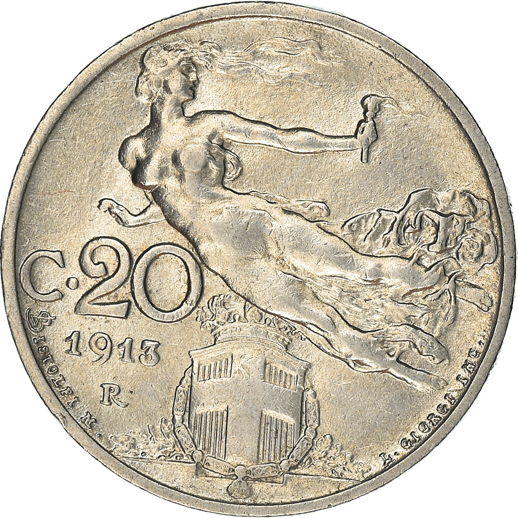 Coin, Italy, Vittorio Emanuele III, 20 Centesimi, 1913, Rome, AU(55-58), Nickel