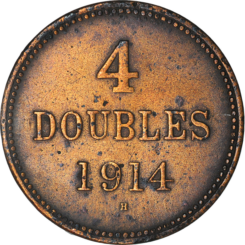 Coin, Guernsey, 4 Doubles, 1914, EF(40-45), Bronze, KM:13
