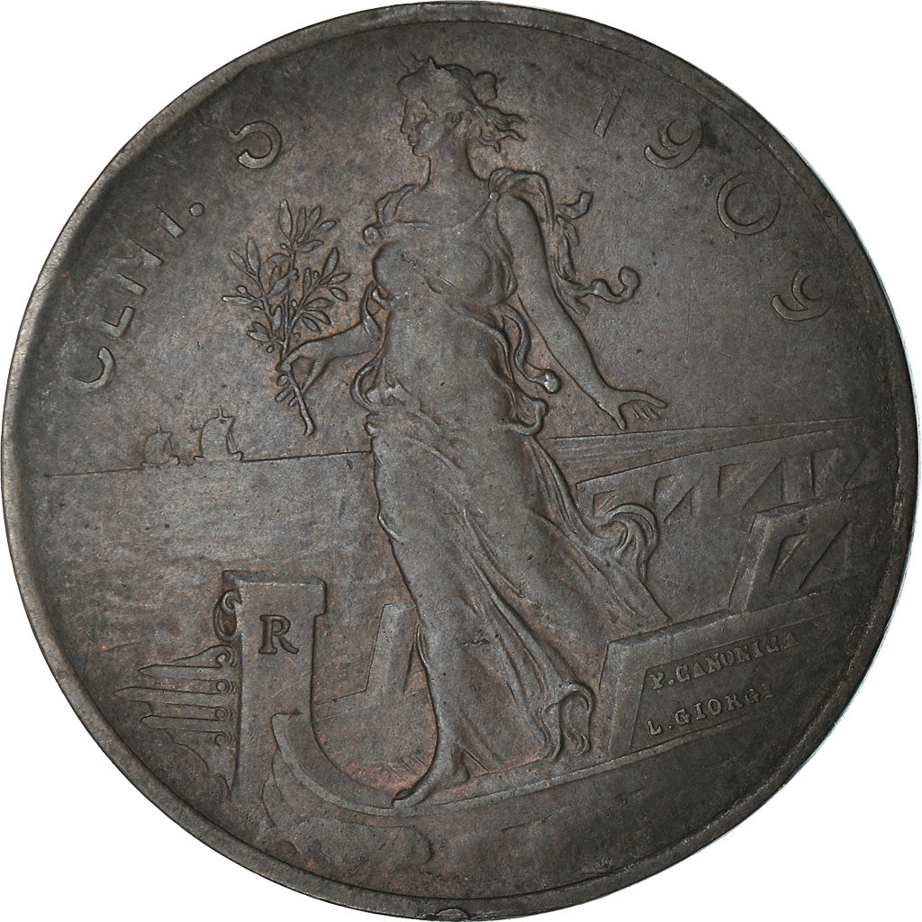 Coin, Italy, Vittorio Emanuele III, 5 Centesimi, 1909, Rome, EF(40-45), Bronze