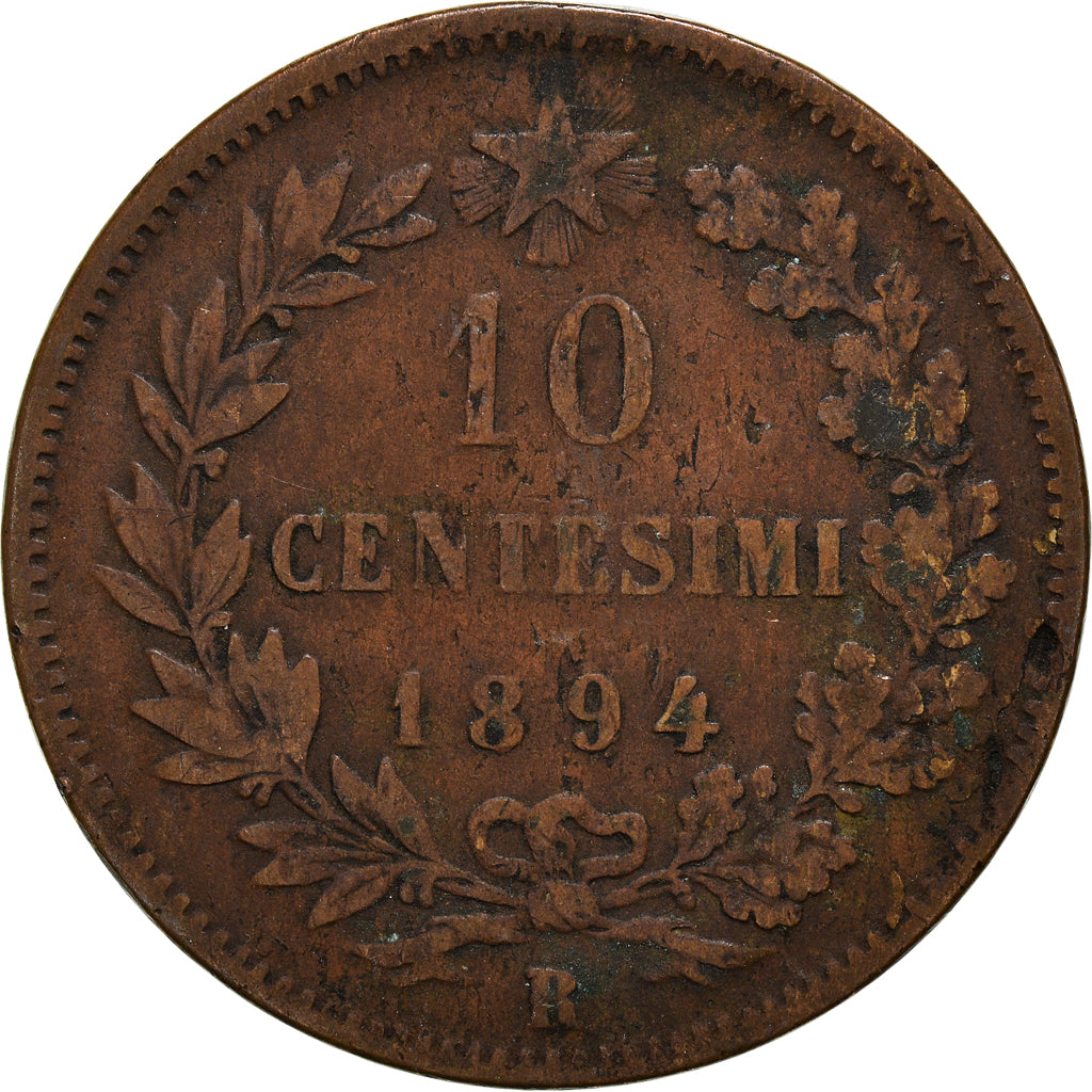 Coin, Italy, Umberto I, 10 Centesimi, 1894, Rome, VF(30-35), Copper, KM:27.2