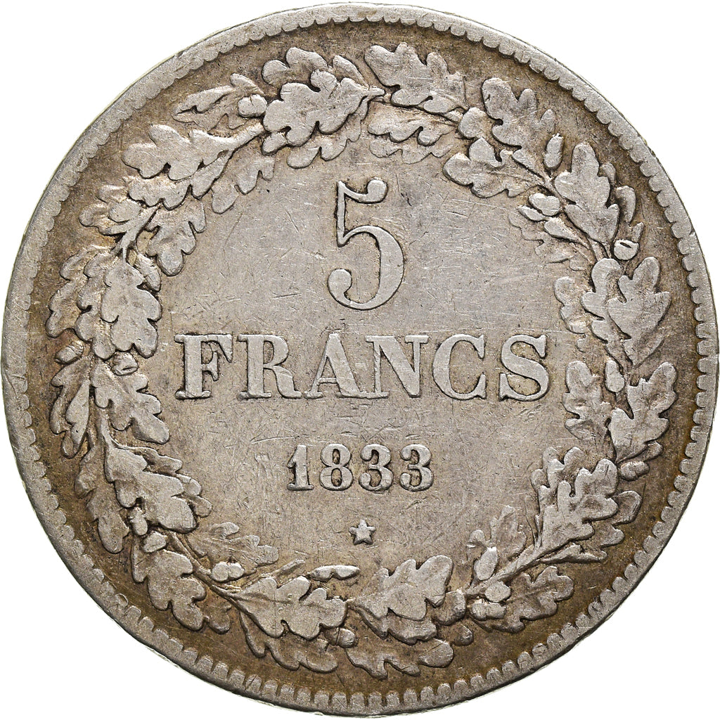 Coin, Belgium, Leopold I, 5 Francs, 5 Frank, 1833, VF(20-25), Silver, KM:3.1