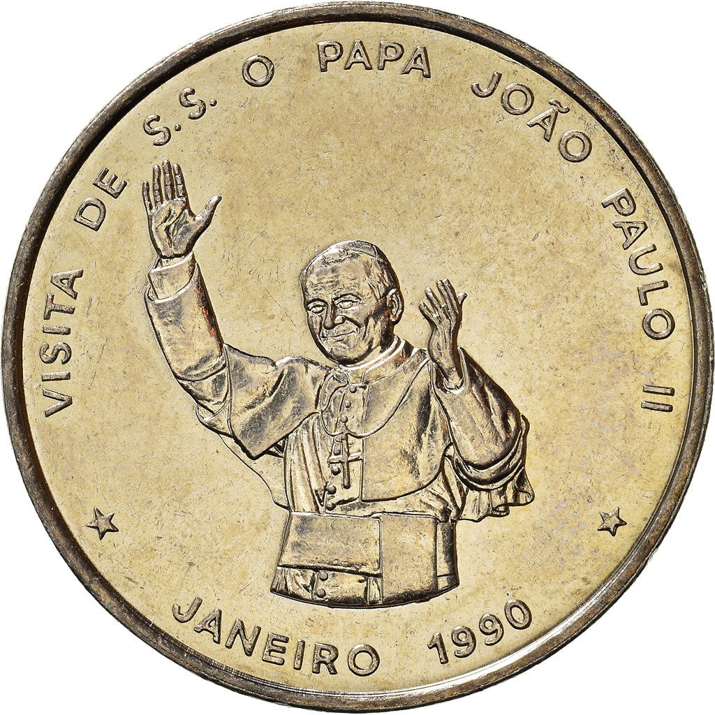 Coin, Cape Verde, 100 Escudos, 1990, Pape Jean Paul II, MS(63), Copper-nickel