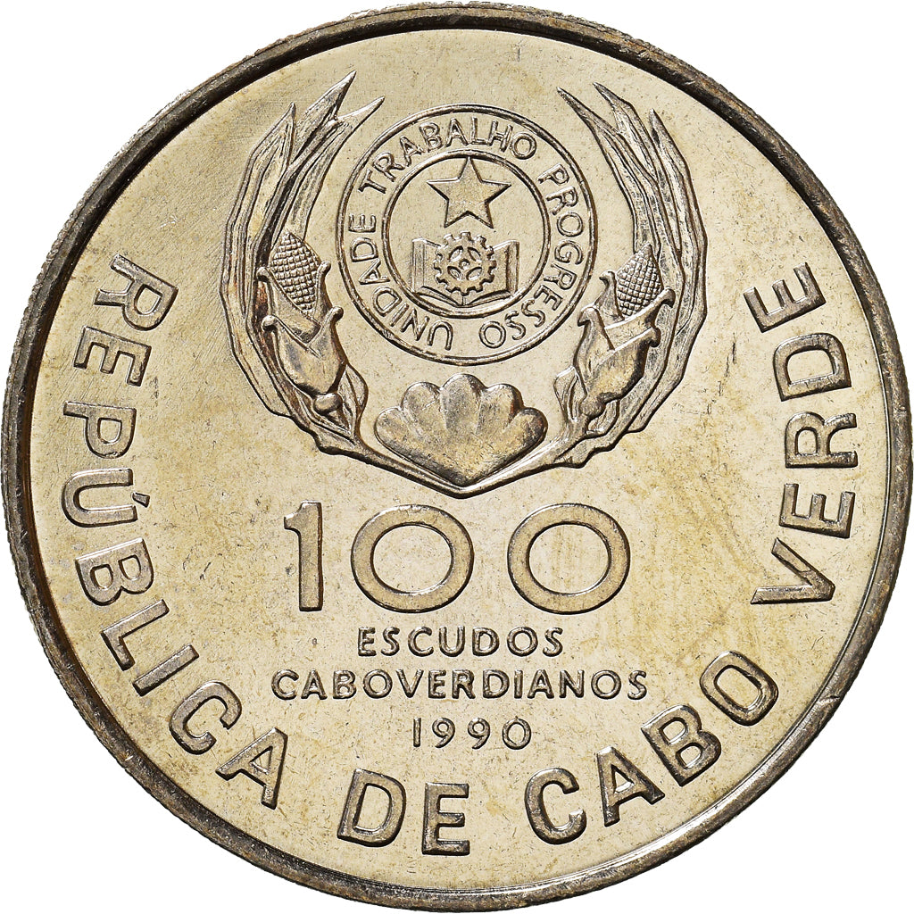 Coin, Cape Verde, 100 Escudos, 1990, Pape Jean Paul II, MS(63), Copper-nickel
