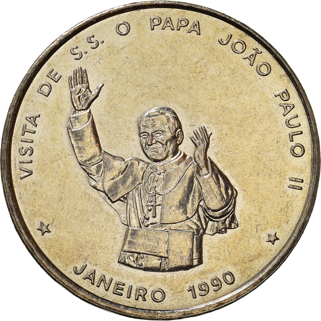 Coin, Cape Verde, 100 Escudos, 1990, Pape Jean Paul II, MS(63), Copper-nickel
