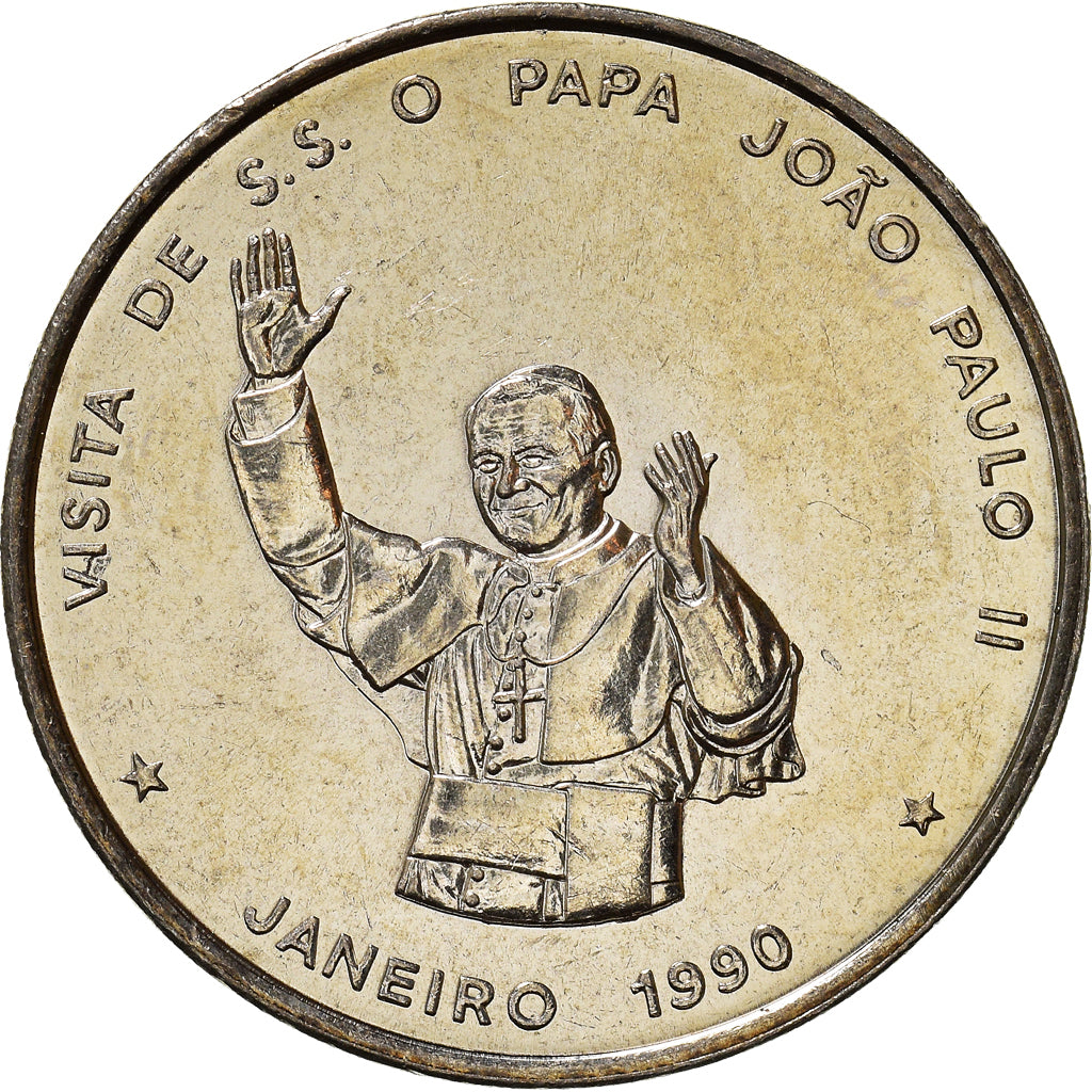 Coin, Cape Verde, 100 Escudos, 1990, Pape Jean Paul II, MS(63), Copper-nickel