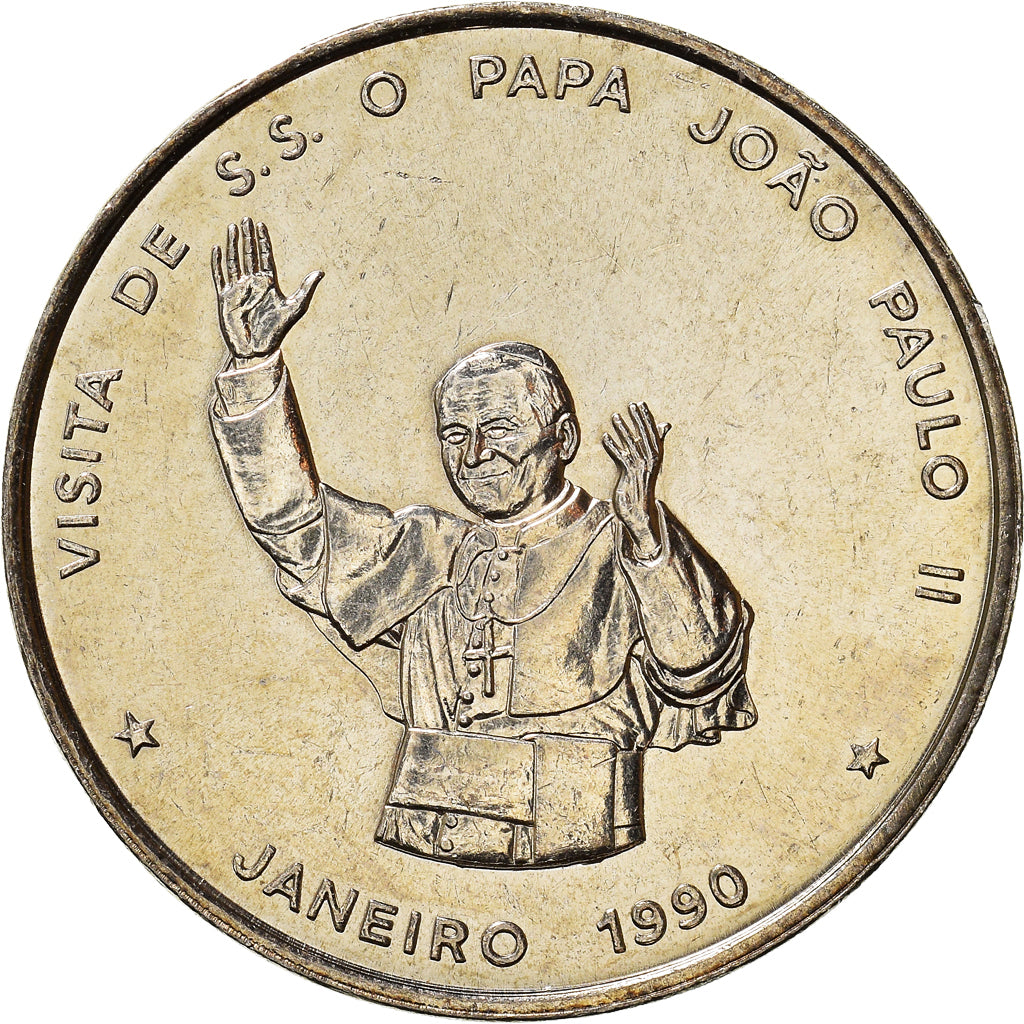 Coin, Cape Verde, 100 Escudos, 1990, Pape Jean Paul II, MS(63), Copper-nickel