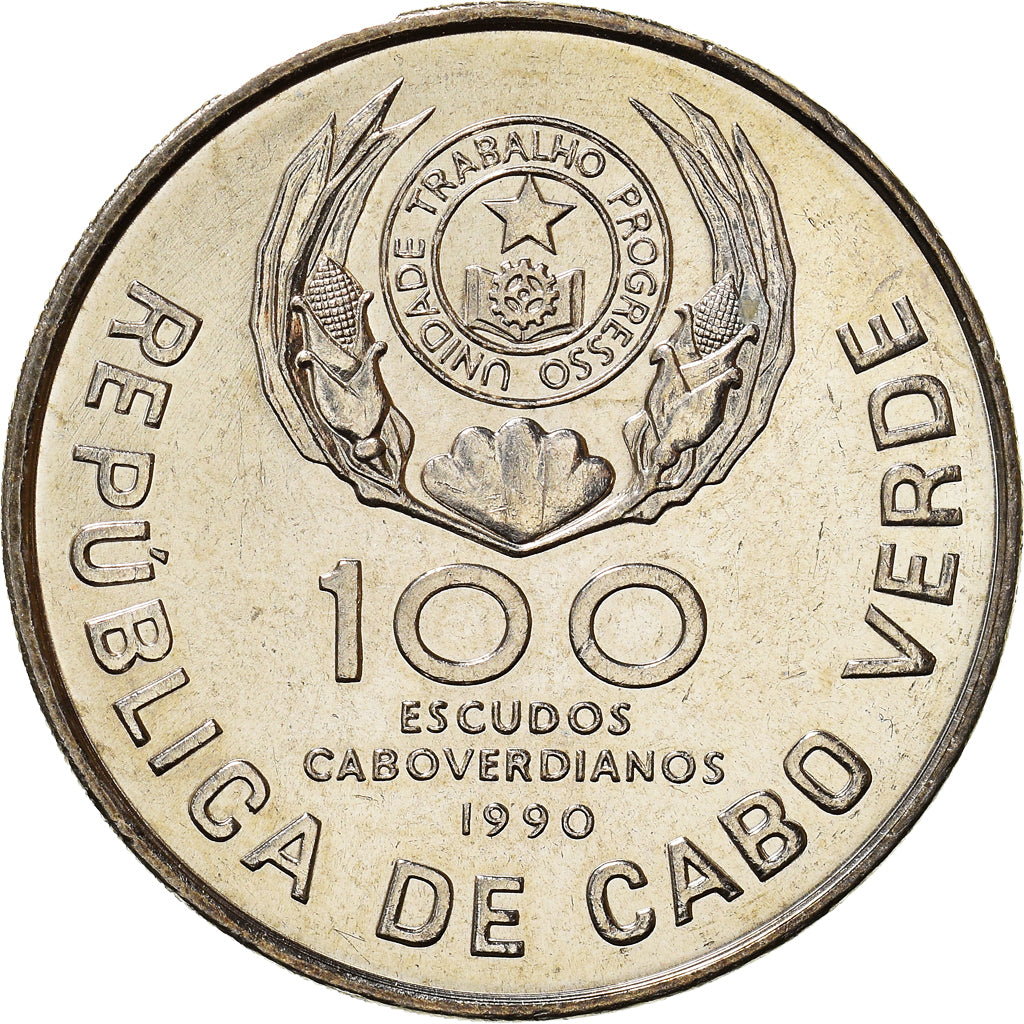 Coin, Cape Verde, 100 Escudos, 1990, Pape Jean Paul II, MS(63), Copper-nickel