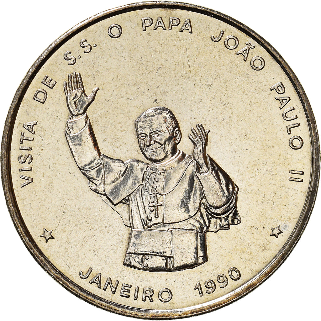 Moeda, Cabo Verde, 100 Escudos, 1990, Pape Jean Paul II, MS(63), Cobre-níquel