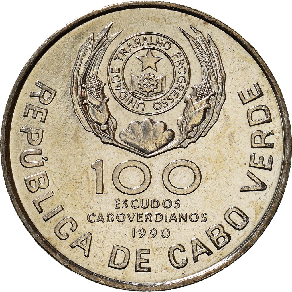 Coin, Cape Verde, 100 Escudos, 1990, Pape Jean Paul II, MS(63), Copper-nickel