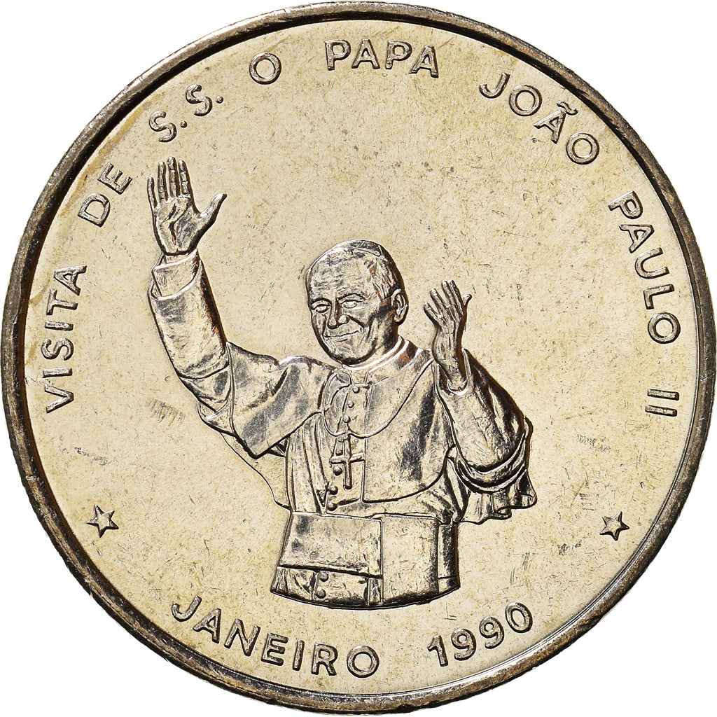 Coin, Cape Verde, 100 Escudos, 1990, Pape Jean Paul II, MS(63), Copper-nickel