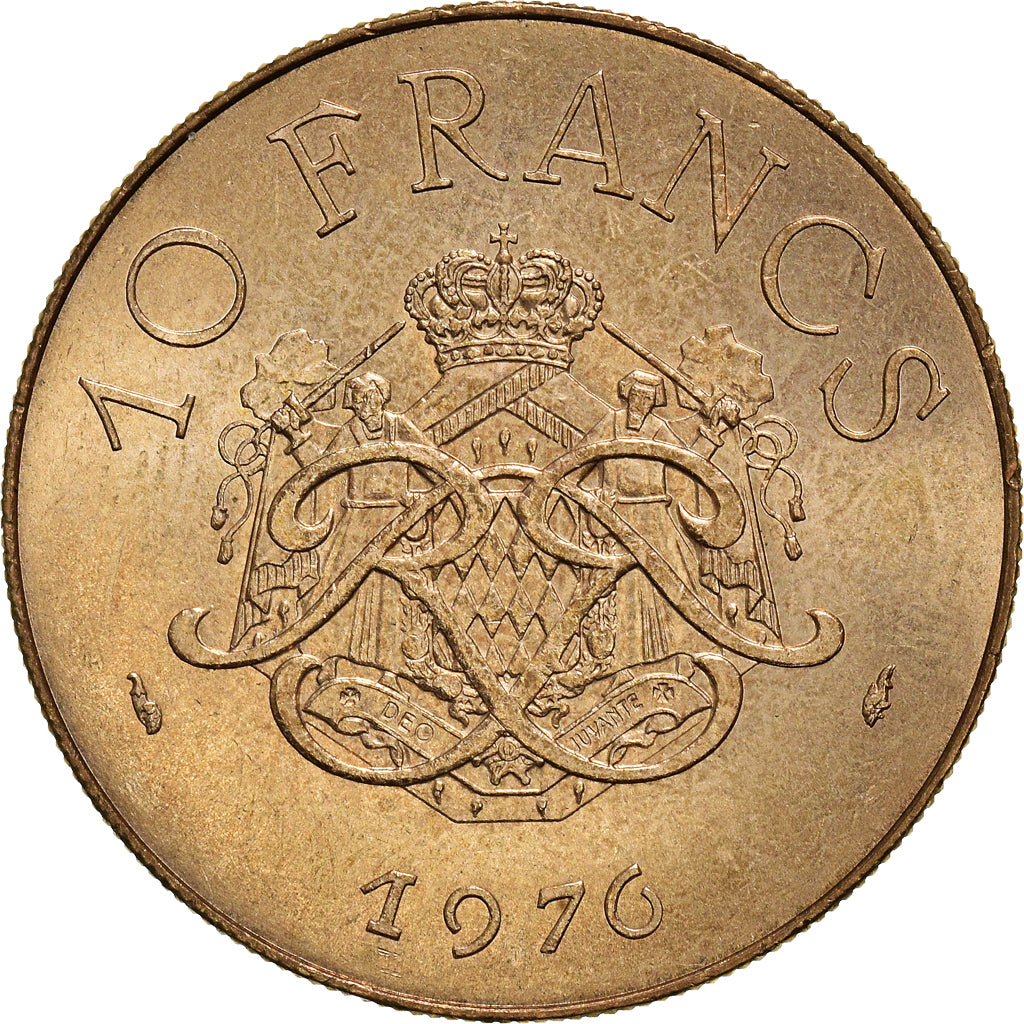 Coin, Monaco, Rainier III, 10 Francs, 1976, VF(30-35), Copper-Nickel-Aluminum