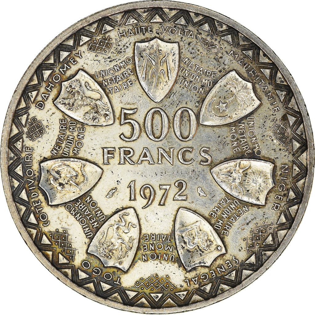 Coin, West African States, 500 Francs, 1972, AU(50-53), Silver, KM:7