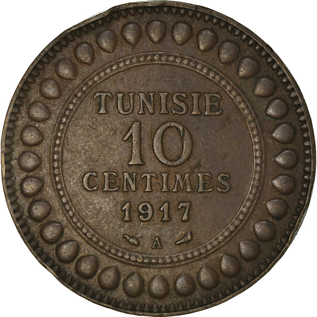 Coin, Tunisia, Muhammad al-Nasir Bey, 10 Centimes, 1917, Paris, EF(40-45)