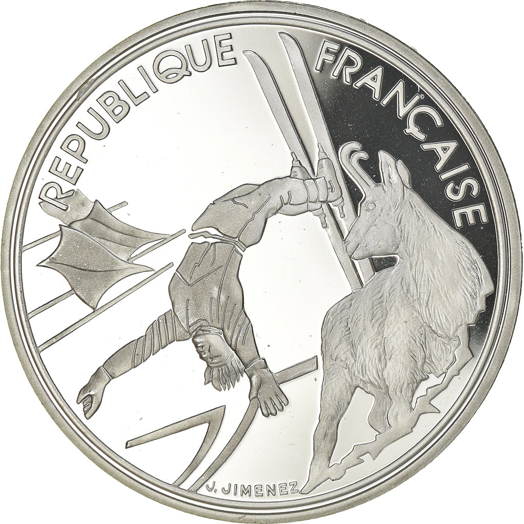 Moneta, Francia, Free-style skier, 100 Francs, 1990, Albertville 92, SPL-
