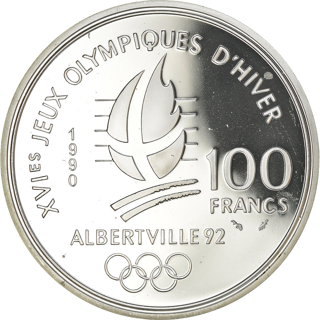 Moneta, Francia, Free-style skier, 100 Francs, 1990, Albertville 92, SPL-