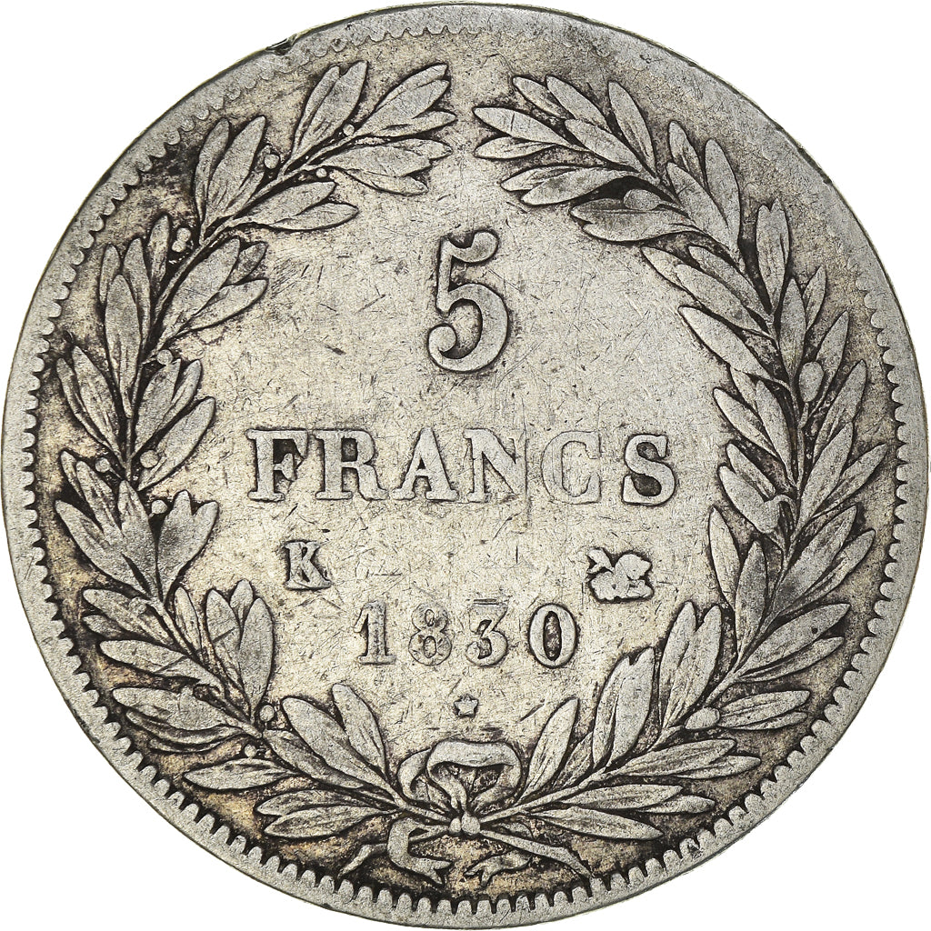 Moneta, Francia, Louis-Philippe, 5 Francs, 1830, Bordeaux, MB, Argento