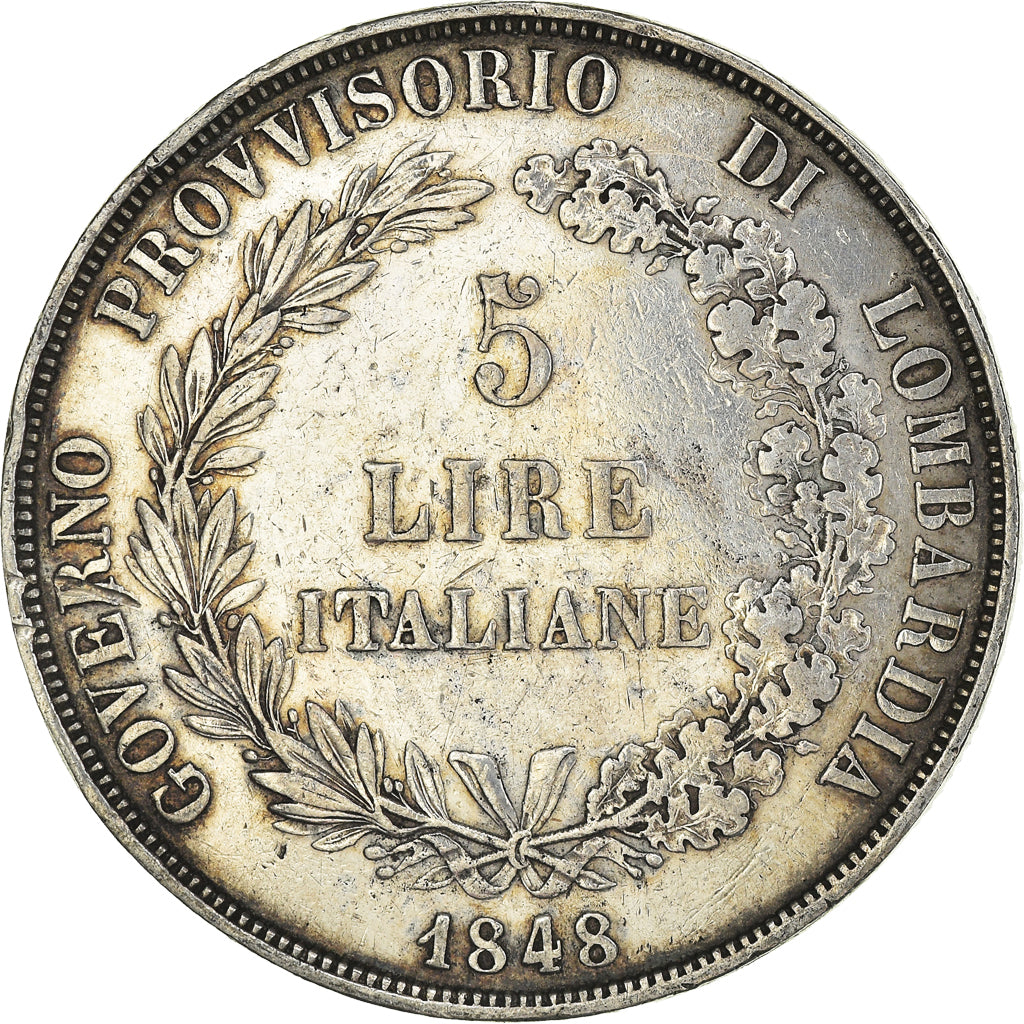 Moneta, STATI ITALIANI, LOMBARDY-VENETIA, 5 Lire, 1848, Milan, BB+, Argento