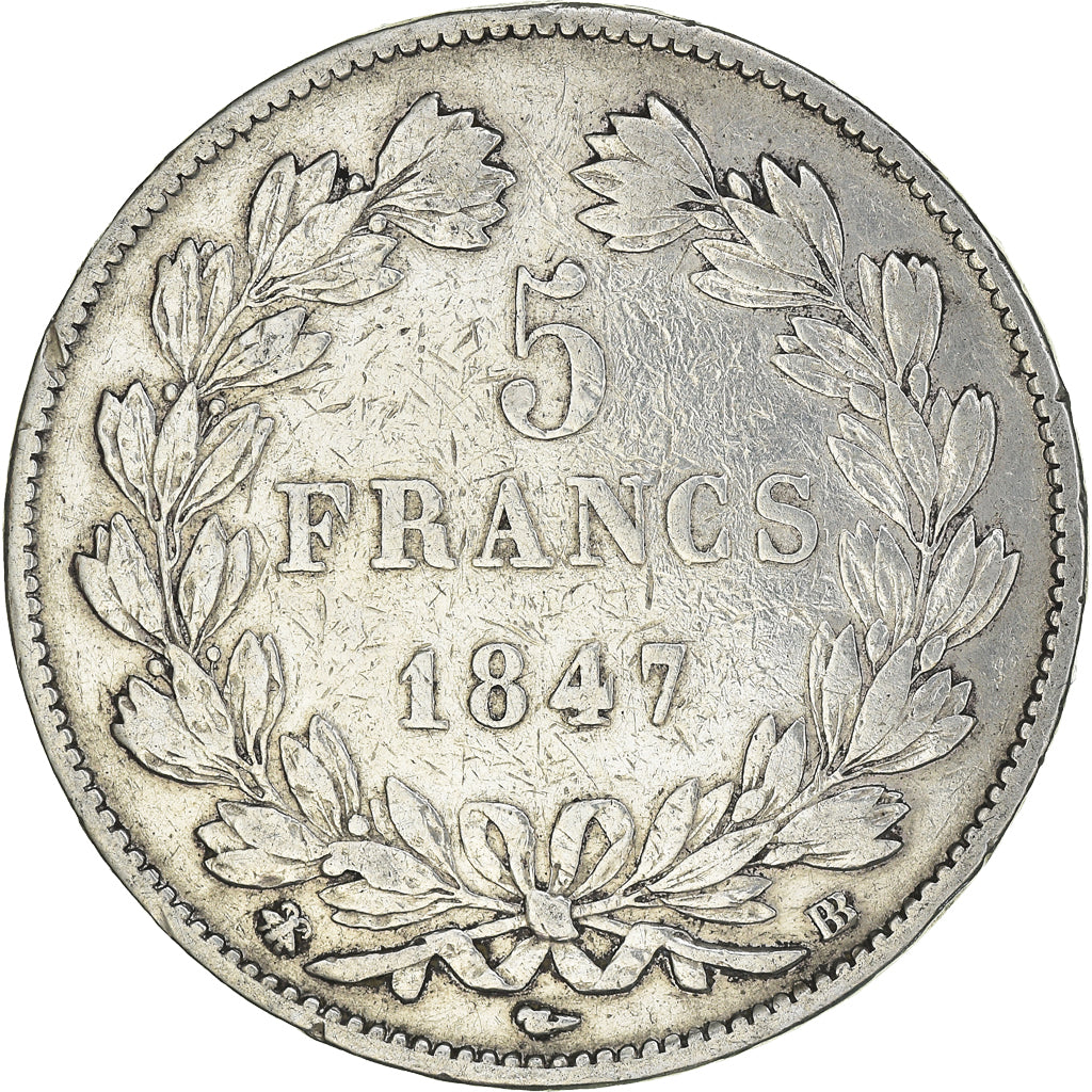 Coin, France, Louis-Philippe, 5 Francs, 1847, Strasbourg, VF(30-35), Silver