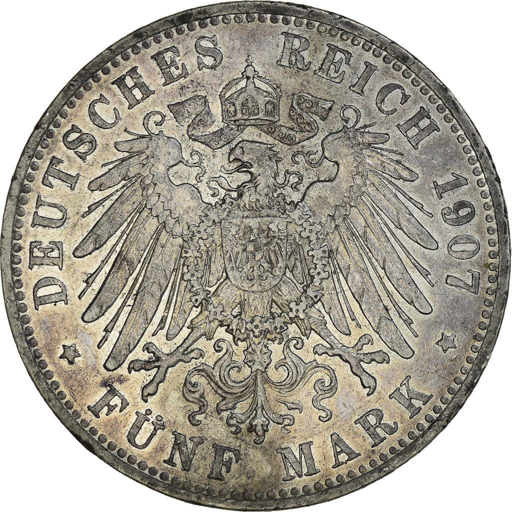 Coin, German States, BAVARIA, Otto, 5 Mark, 1907, Munich, EF(40-45), Silver