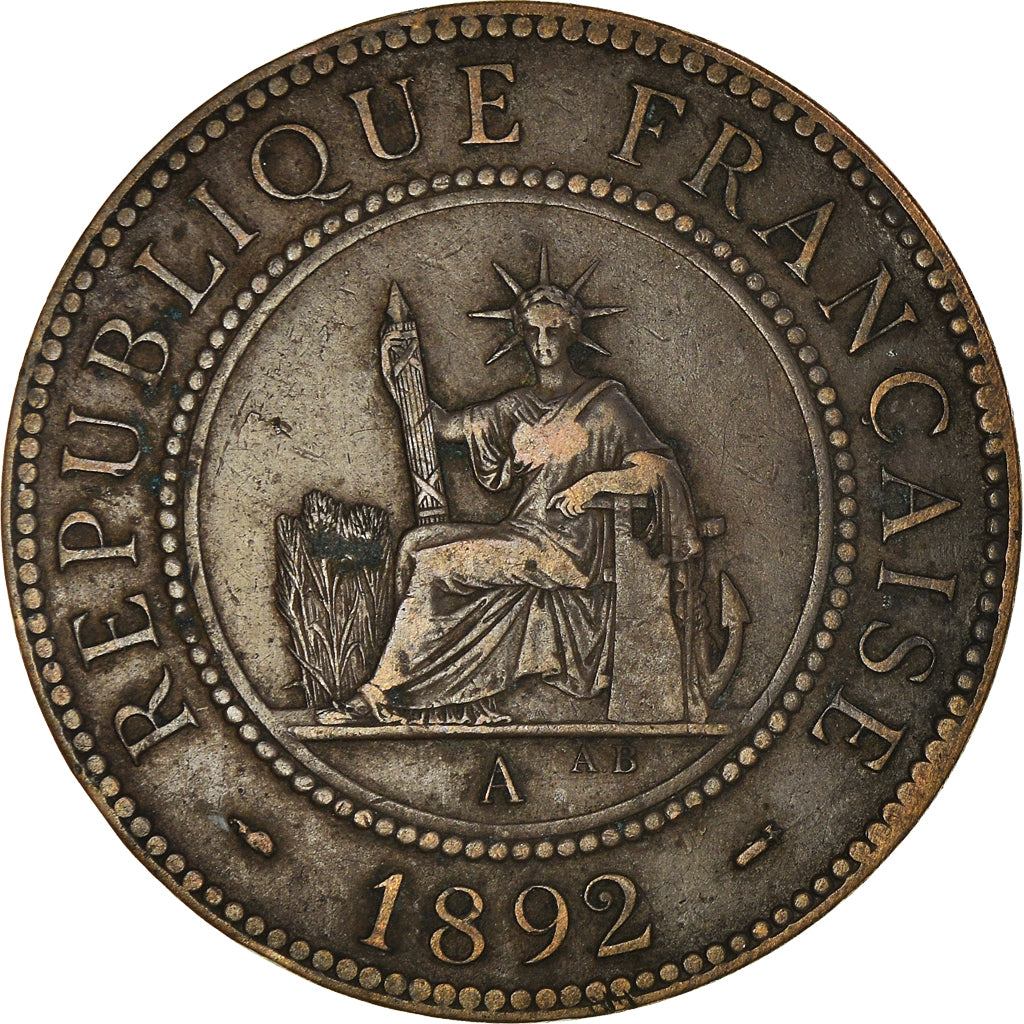 Coin, FRENCH INDO-CHINA, Cent, 1892, Paris, VF(30-35), Bronze, KM:1, Lecompte:43