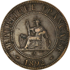 Coin, FRENCH INDO-CHINA, Cent, 1892, Paris, VF(30-35), Bronze, KM:1, Lecompte:43