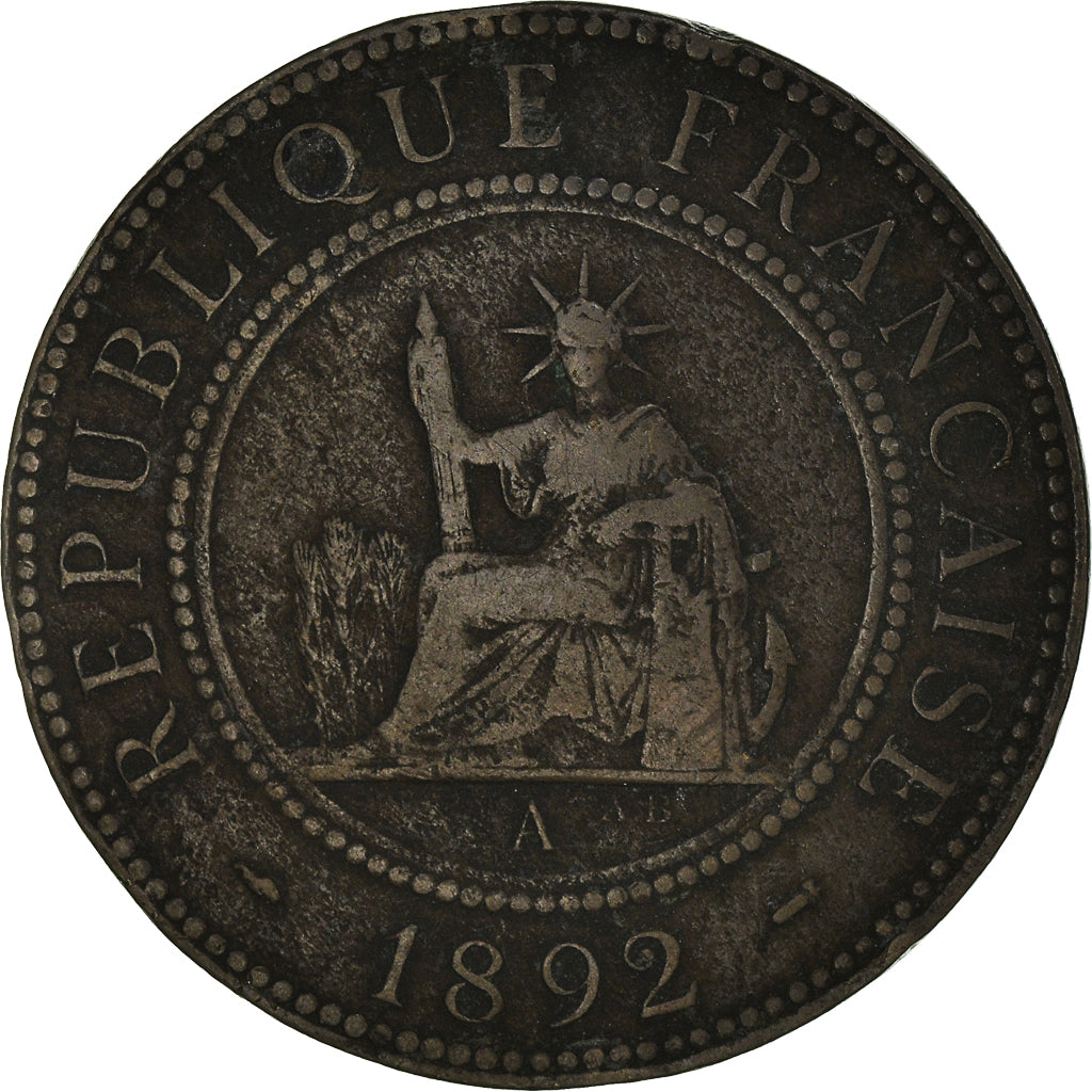 Coin, FRENCH INDO-CHINA, Cent, 1892, Paris, VF(30-35), Bronze, KM:1, Lecompte:43