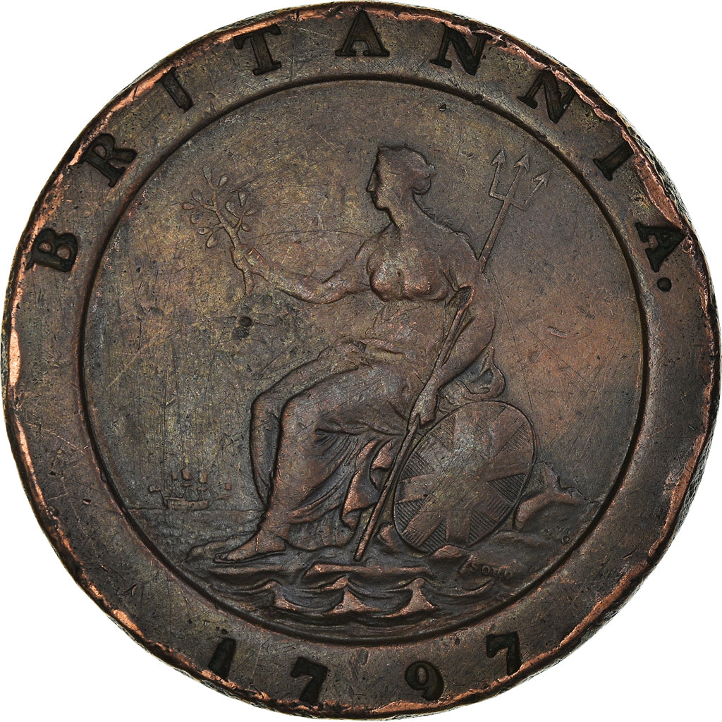 Coin, Great Britain, George III, 2 Pence, 1797, VF(20-25), Copper, KM:619