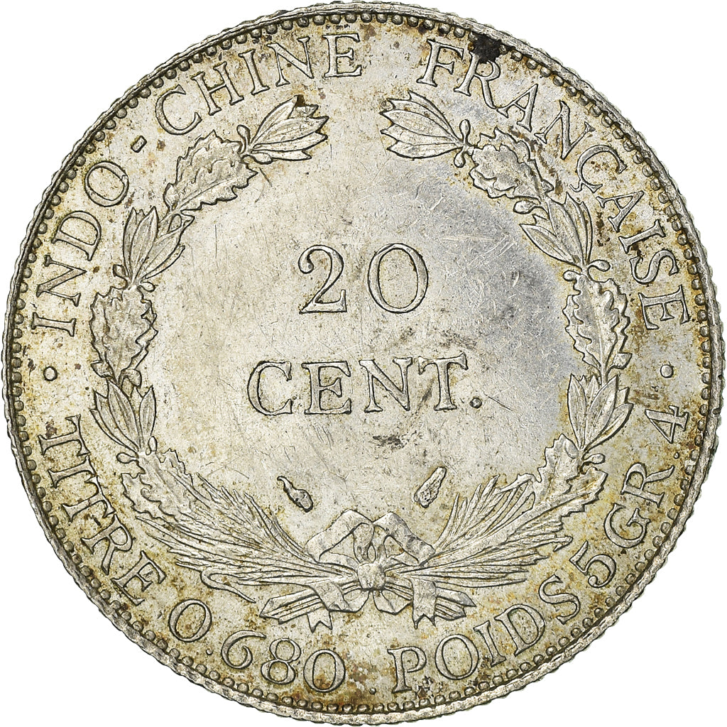 Coin, FRENCH INDO-CHINA, 20 Cents, 1937, Paris, VF(30-35), Silver, KM:17.2