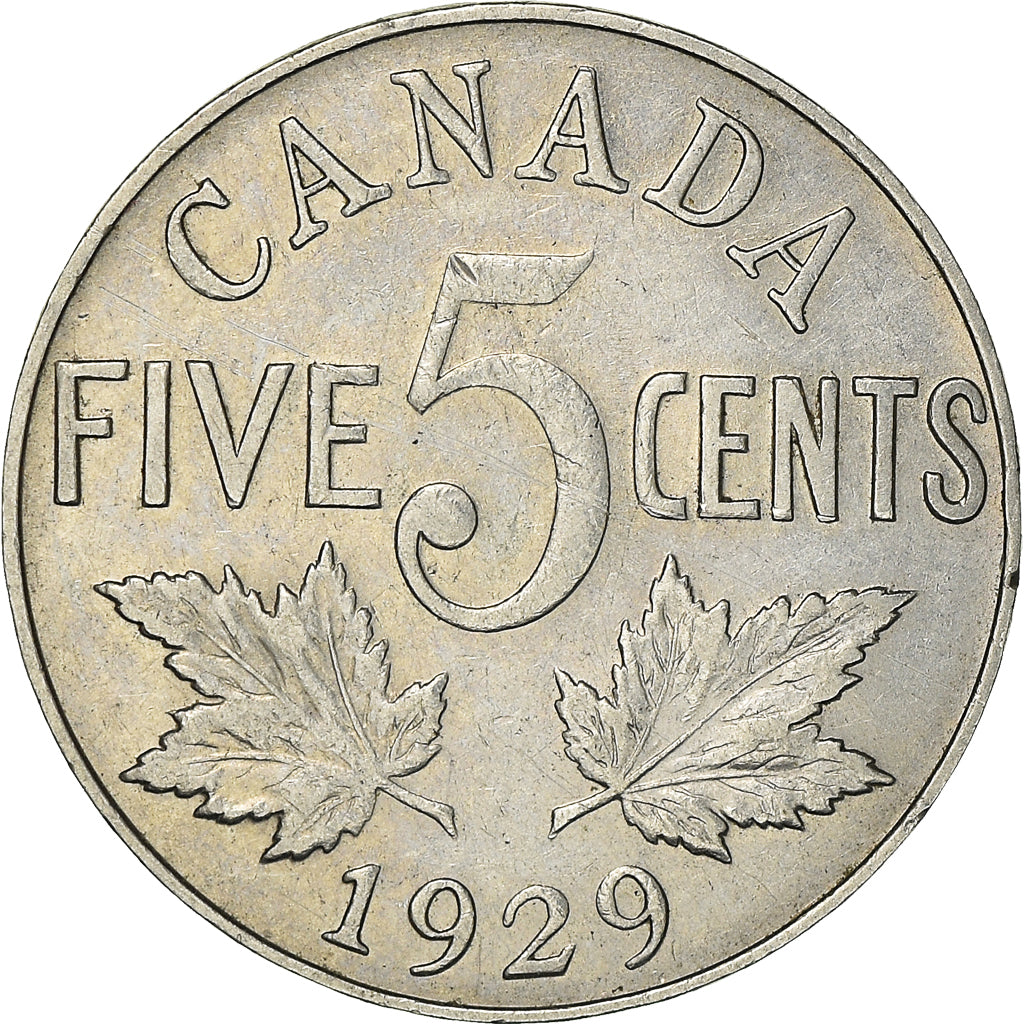 Moneta, Canada, George V, 5 Cents, 1929, Royal Canadian Mint, Ottawa, BB