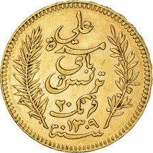 Coin, Tunisia, Ali Bey, 20 Francs, 1892, Paris, EF(40-45), Gold, KM:227