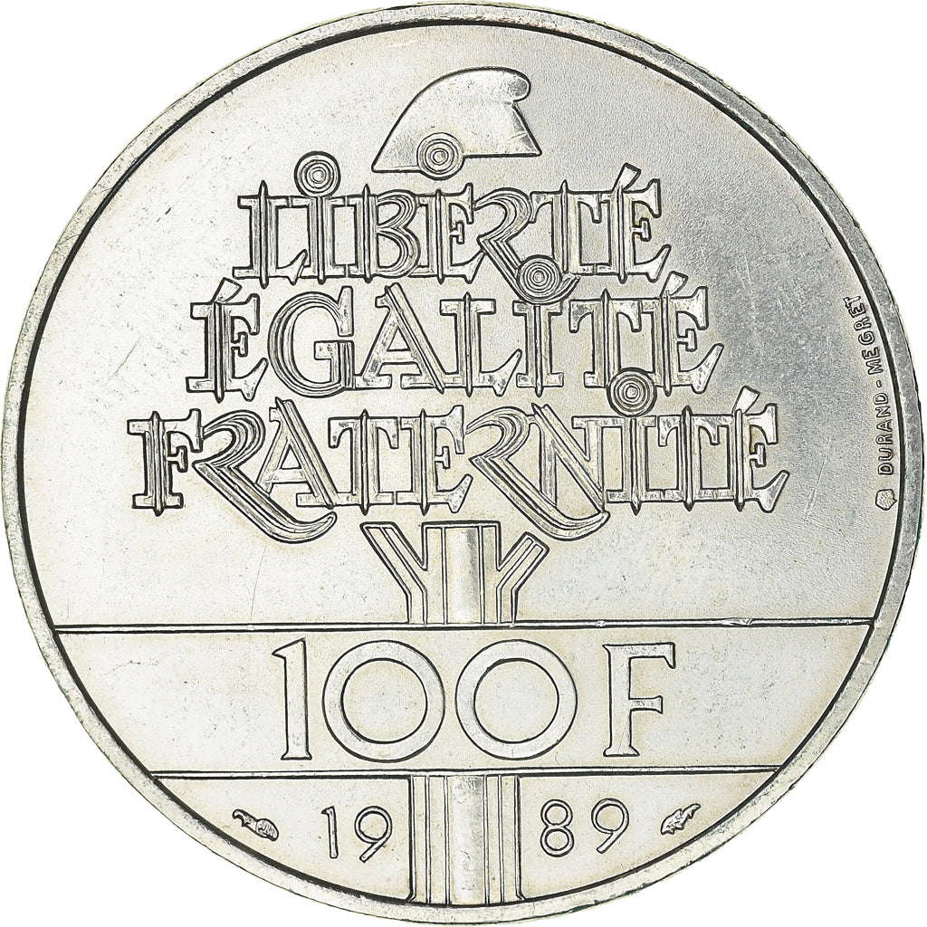 Coin, France, Droits de l'Homme, 100 Francs, 1989, MS(63), Silver, KM:970