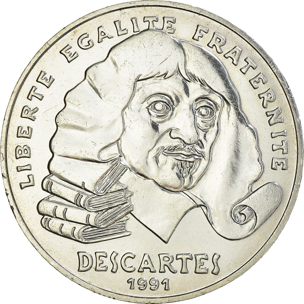 Coin, France, Descartes, 100 Francs, 1991, MS(63), Silver, KM:996, Gadoury:906