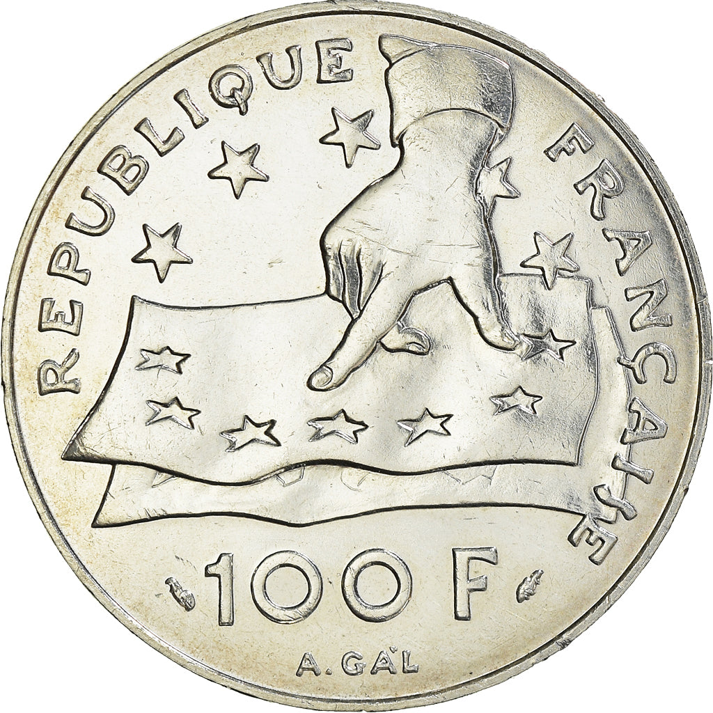 Coin, France, Descartes, 100 Francs, 1991, MS(63), Silver, KM:996, Gadoury:906