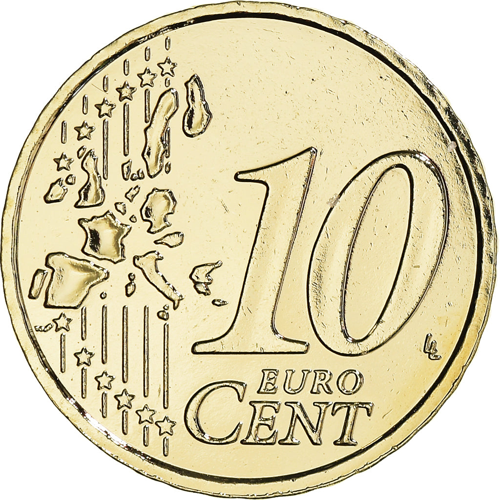 France, 10 Euro Cent, 2002, Paris, golden, MS(65-70), Bi-Metallic