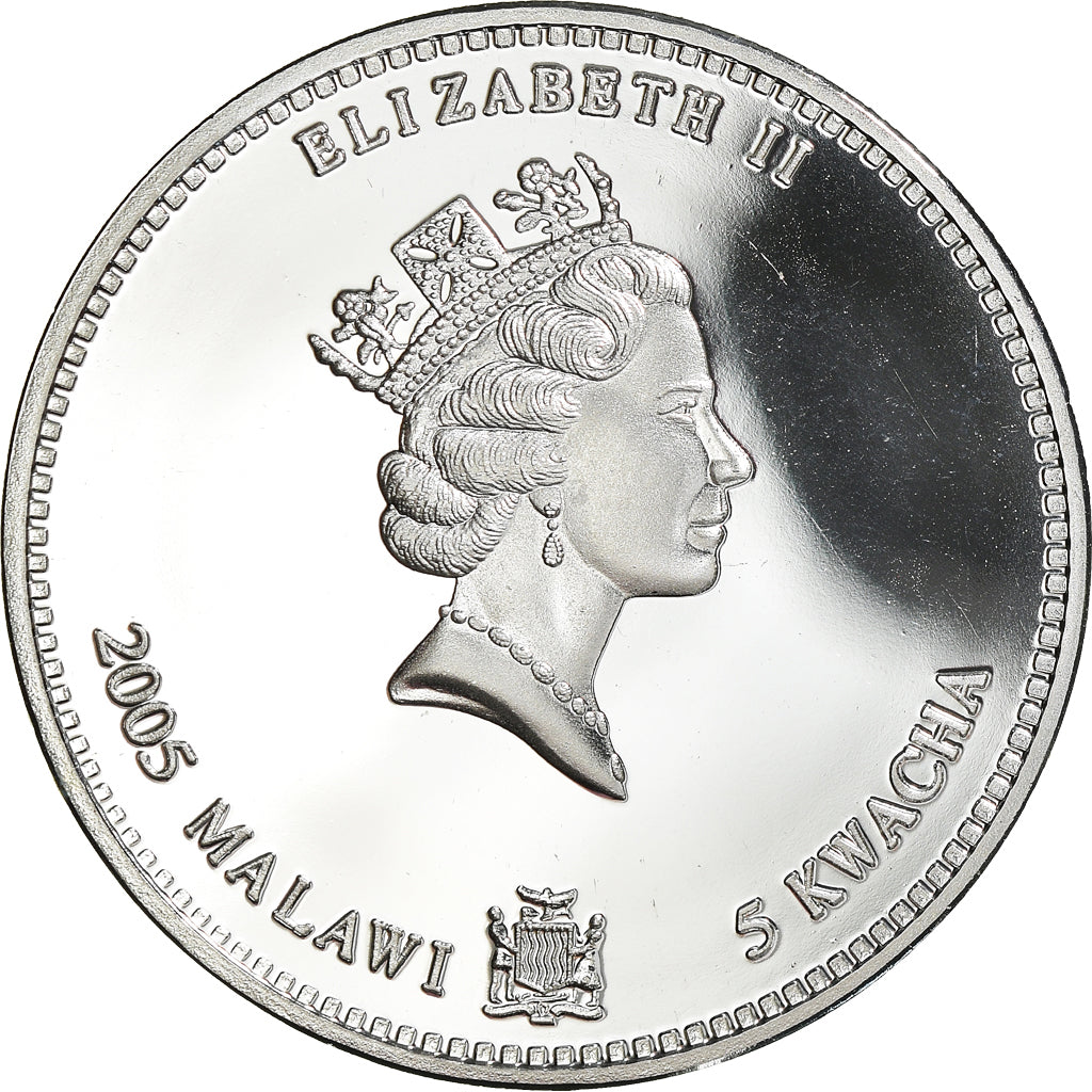 Moneda, Malawi, 5 Kwacha, 2005, Tigre / Tiger, FDC, Silver plated copper-nickel